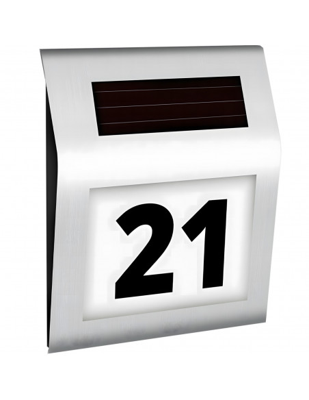 
Saulės šviesomis apšviestas namo numeris su prieblandos jutikliu, metalinis
