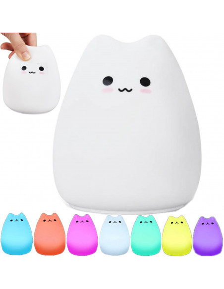
Silikoninė baterijomis maitinama naktinė lempa vaikams, 7 LED spalvų - katė
