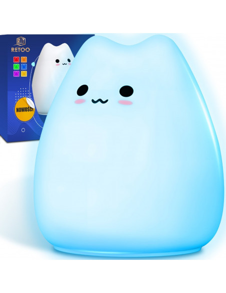 
Silikoninė baterijomis maitinama naktinė lempa vaikams, 7 LED spalvų - katė
