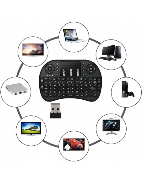 
Mini belaidė klaviatūra su jutikliniu skydeliu, apšvietimu, skirta „Smart TV BT“
