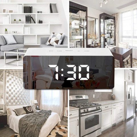 
Žadintuvas su termometru ir LED foniniu apšvietimu – veidrodėlis
