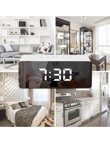 
Žadintuvas su termometru ir LED foniniu apšvietimu – veidrodėlis
