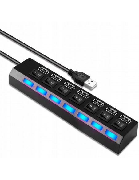 
USB-A šakotuvas su apšviestais jungikliais, 7 prievadų
