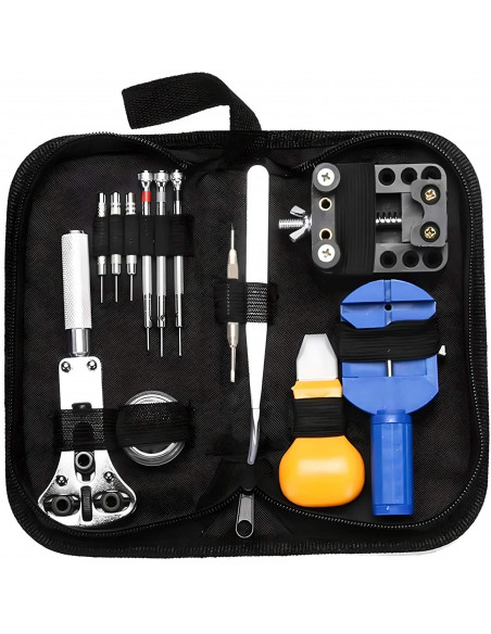 
Tikslių serviso įrankių rinkinys laikrodžių, apyrankių ir dirželių taisymui.
