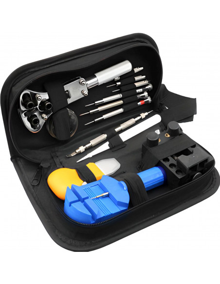 
Tikslių serviso įrankių rinkinys laikrodžių, apyrankių ir dirželių taisymui.
