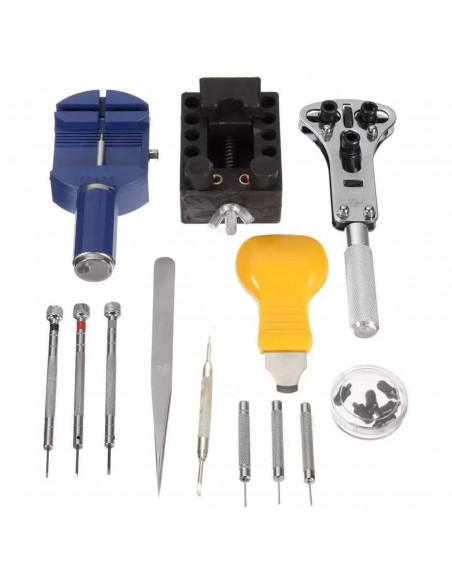 
Tikslių serviso įrankių rinkinys laikrodžių, apyrankių ir dirželių taisymui.
