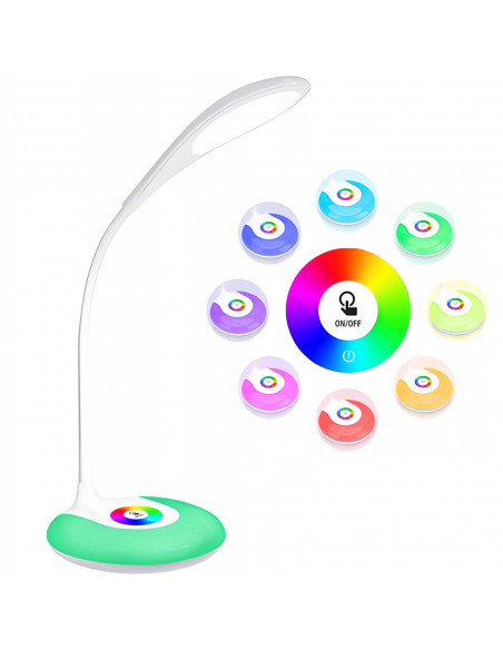 
Lietimui jautrus mokyklinis stalo šviestuvas, 3 ryškumo lygiai, 256 spalvos, 16 LED lempučių
