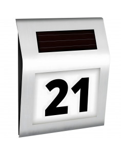 
Saulės šviesomis apšviestas namo numeris su prieblandos jutikliu, metalinis
