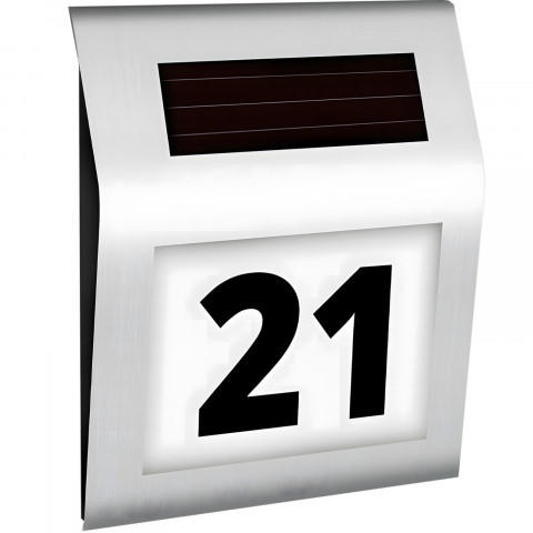 
Saulės šviesomis apšviestas namo numeris su prieblandos jutikliu, metalinis
