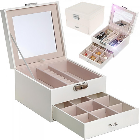 
Papuošalų dėžutės organizatorius žiedams su stalčiumi - kreminės spalvos
