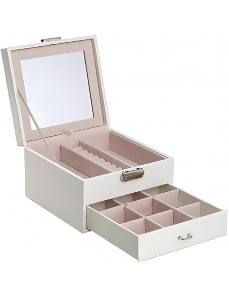 
Papuošalų dėžutės organizatorius žiedams su stalčiumi - kreminės spalvos
