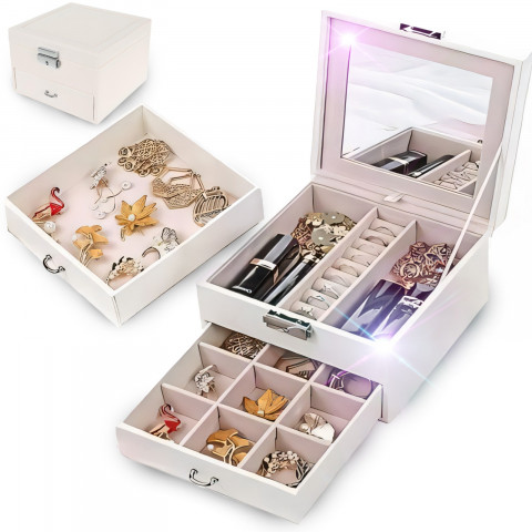 
Papuošalų dėžutės organizatorius žiedams su stalčiumi - kreminės spalvos
