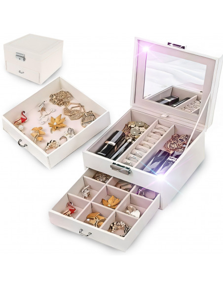 
Papuošalų dėžutės organizatorius žiedams su stalčiumi - kreminės spalvos

