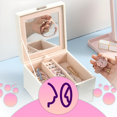 
Papuošalų dėžutės organizatorius žiedams su stalčiumi - kreminės spalvos
