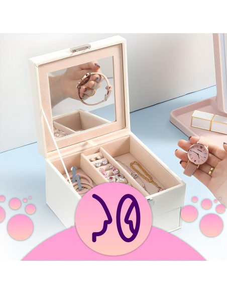 
Papuošalų dėžutės organizatorius žiedams su stalčiumi - kreminės spalvos

