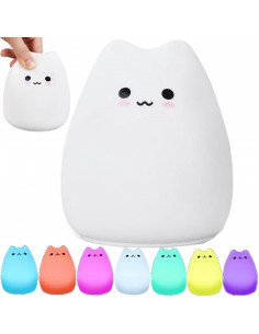 
Silikoninė baterijomis maitinama naktinė lempa vaikams, 7 LED spalvų - katė
