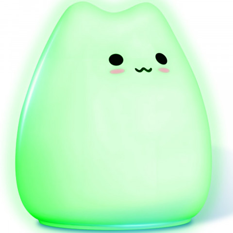 
Silikoninė baterijomis maitinama naktinė lempa vaikams, 7 LED spalvų - katė
