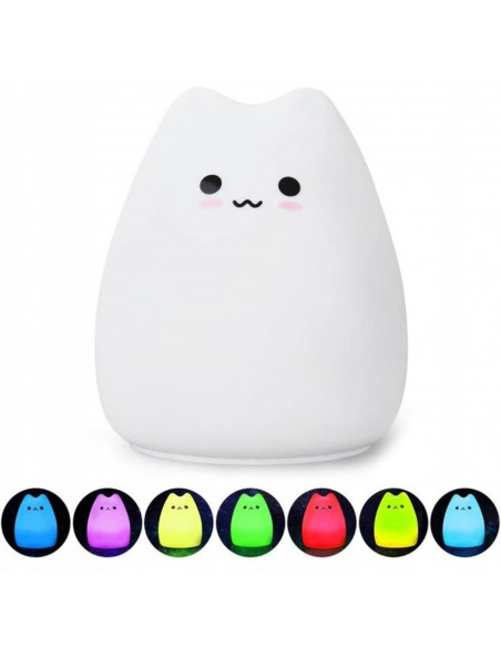 
Silikoninė baterijomis maitinama naktinė lempa vaikams, 7 LED spalvų - katė
