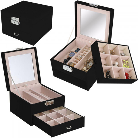 
Papuošalų organizatoriaus dėžutė su veidrodžiu ir stalčiumi - juoda
