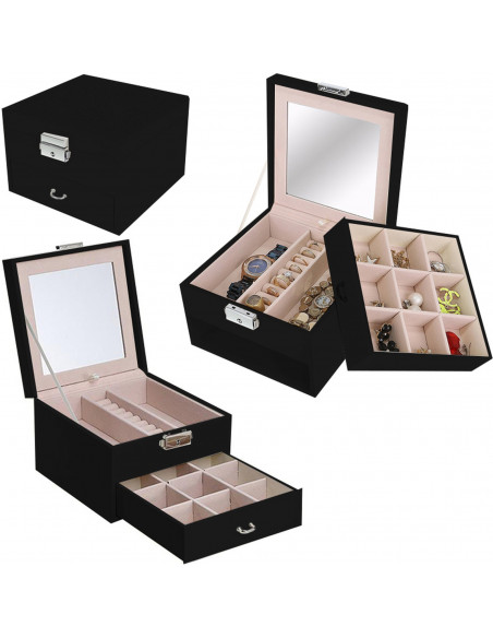 
Papuošalų organizatoriaus dėžutė su veidrodžiu ir stalčiumi - juoda
