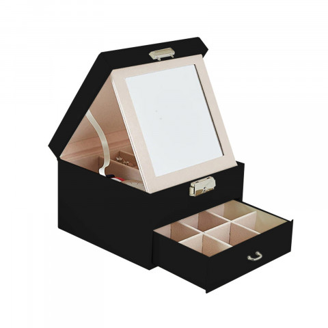 
Papuošalų organizatoriaus dėžutė su veidrodžiu ir stalčiumi - juoda
