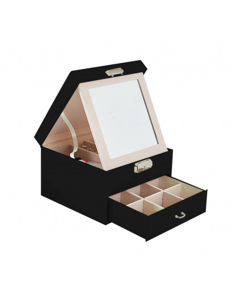 
Papuošalų organizatoriaus dėžutė su veidrodžiu ir stalčiumi - juoda
