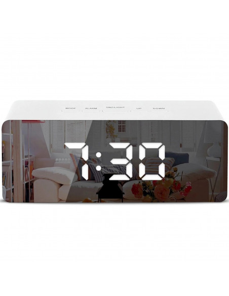 
Žadintuvas su termometru ir LED foniniu apšvietimu – veidrodėlis
