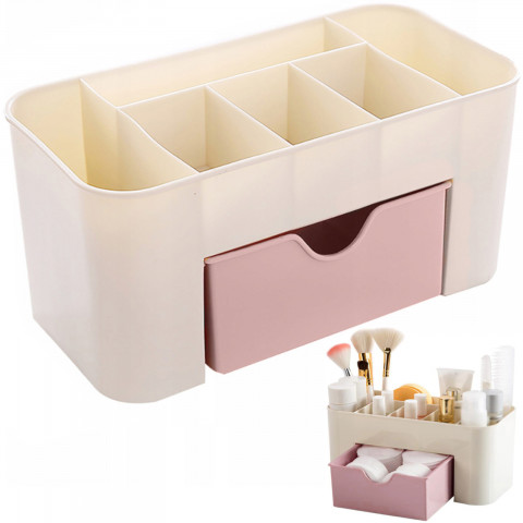 
Vonios kambario organizatoriaus stovas kosmetikai ir šepetėliams su stalčiumi
