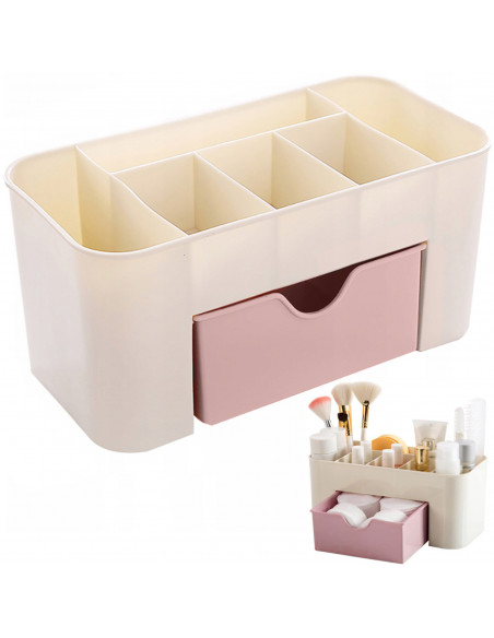 
Vonios kambario organizatoriaus stovas kosmetikai ir šepetėliams su stalčiumi
