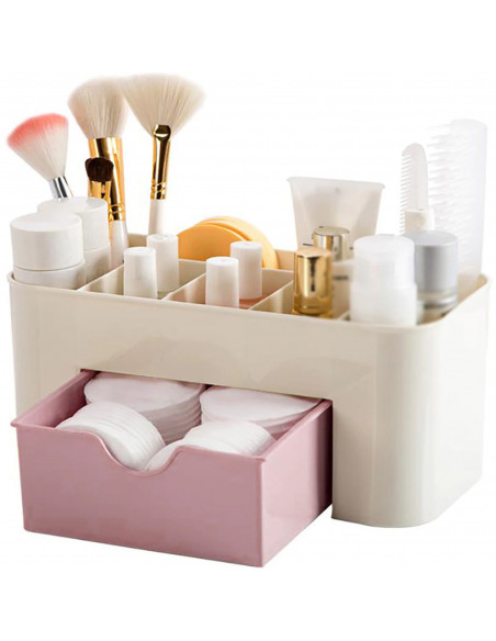 
Vonios kambario organizatoriaus stovas kosmetikai ir šepetėliams su stalčiumi
