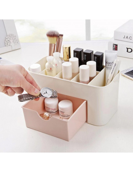 
Vonios kambario organizatoriaus stovas kosmetikai ir šepetėliams su stalčiumi
