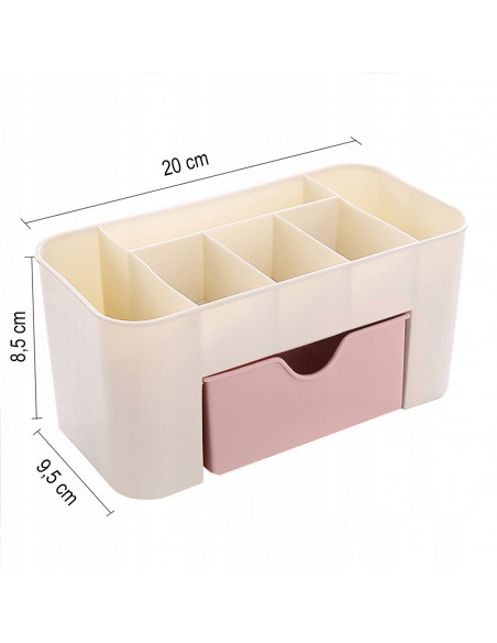 
Vonios kambario organizatoriaus stovas kosmetikai ir šepetėliams su stalčiumi
