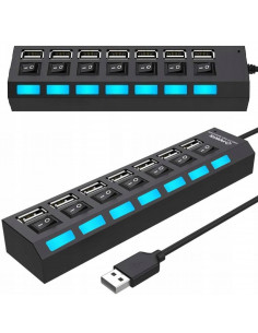 
USB-A šakotuvas su apšviestais jungikliais, 7 prievadų
