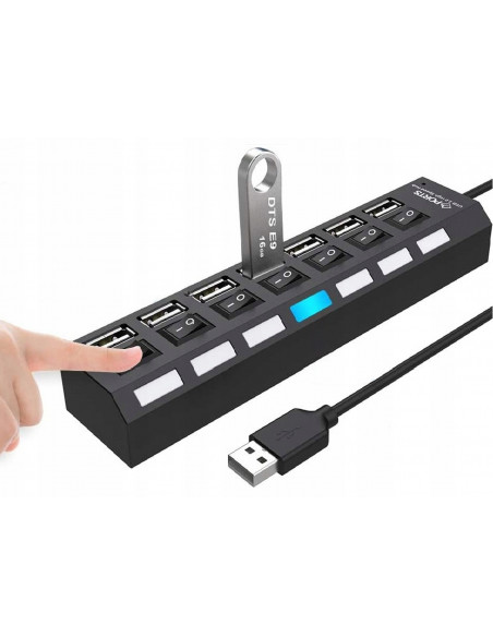 
USB-A šakotuvas su apšviestais jungikliais, 7 prievadų
