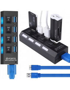 
USB-A šakotuvas su apšviestais jungikliais, 4 prievadai
