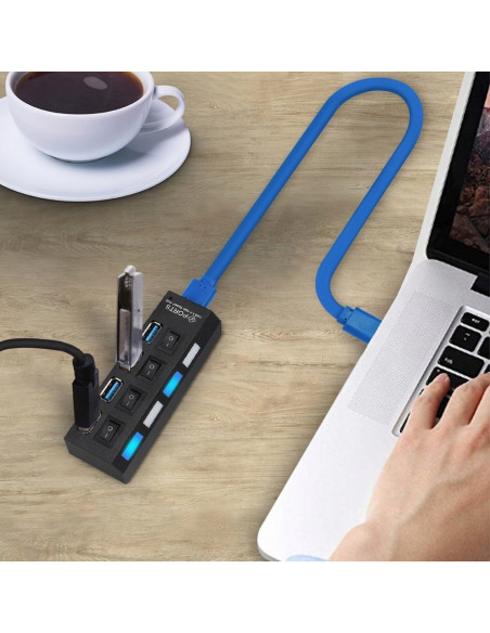 
USB-A šakotuvas su apšviestais jungikliais, 4 prievadai
