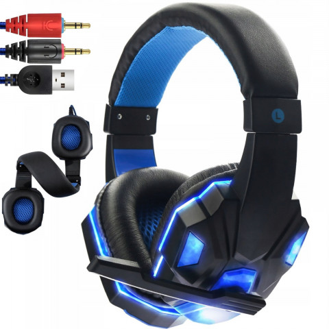
Laidinės žaidimų ausinės su mikrofonu žaidėjams, USB LED
