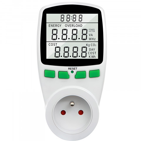 
Energijos suvartojimo matuoklis, vatmetras su LCD ekranu lizdui
