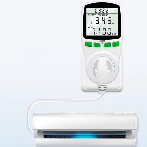 
Energijos suvartojimo matuoklis, vatmetras su LCD ekranu lizdui
