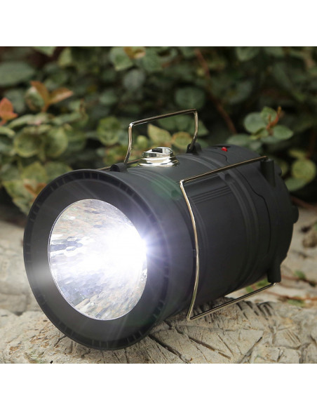 
Įkraunamas saulės energija varomas turistinis žibintas su išorine baterija, sulankstomas, 6 LED
