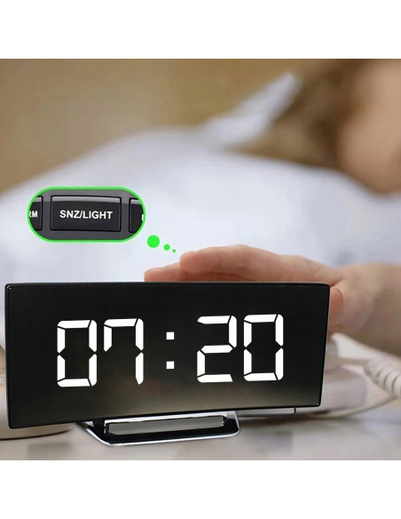 
Elektroninis žadintuvas su termometru, data, LED veidrodėliu
