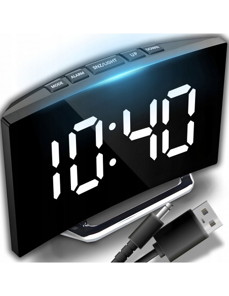 
Elektroninis žadintuvas su termometru, data, LED veidrodėliu
