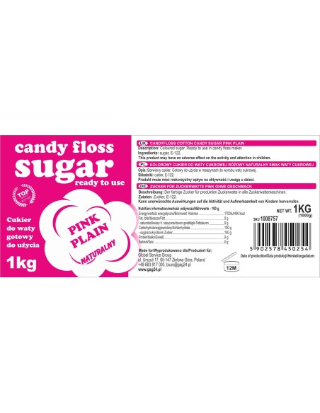 Spalvotas cukrus cukraus vatai rausvas natūralaus cukraus vatos skonio 1kg Spalvotas cukrus cukraus vatai rausvas natūralaus cukraus vatos skonio 1kg