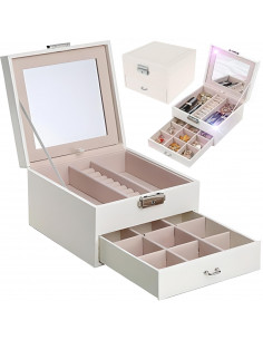 
Papuošalų dėžutės organizatorius žiedams su stalčiumi - kreminės spalvos
