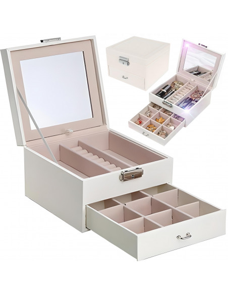 
Papuošalų dėžutės organizatorius žiedams su stalčiumi - kreminės spalvos

