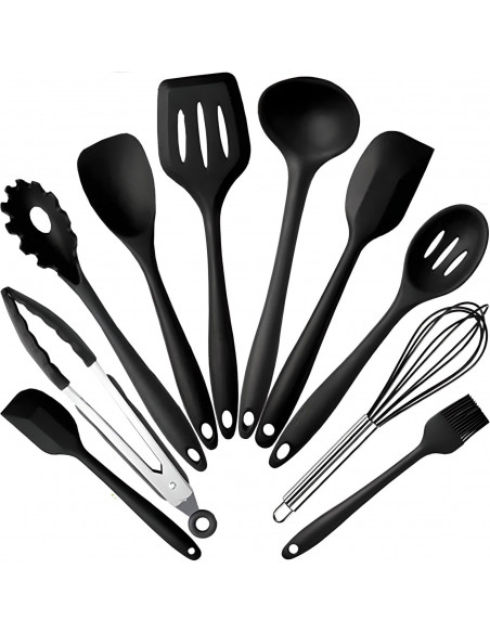 
Silikoninės virtuvės reikmenys, mentelės, žnyplės, samčiai - 10 vnt.
