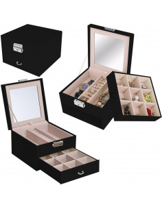 
Papuošalų organizatoriaus dėžutė su veidrodžiu ir stalčiumi - juoda

