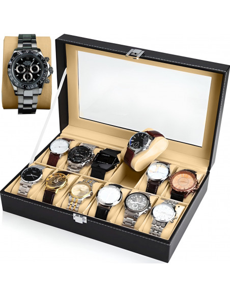 
Organizatoriaus dėžutė laikrodžiams ar papuošalams, 12 skyrių - juoda
