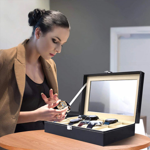 
Organizatoriaus dėžutė laikrodžiams ar papuošalams, 12 skyrių - juoda
