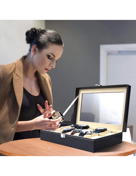 
Organizatoriaus dėžutė laikrodžiams ar papuošalams, 12 skyrių - juoda
